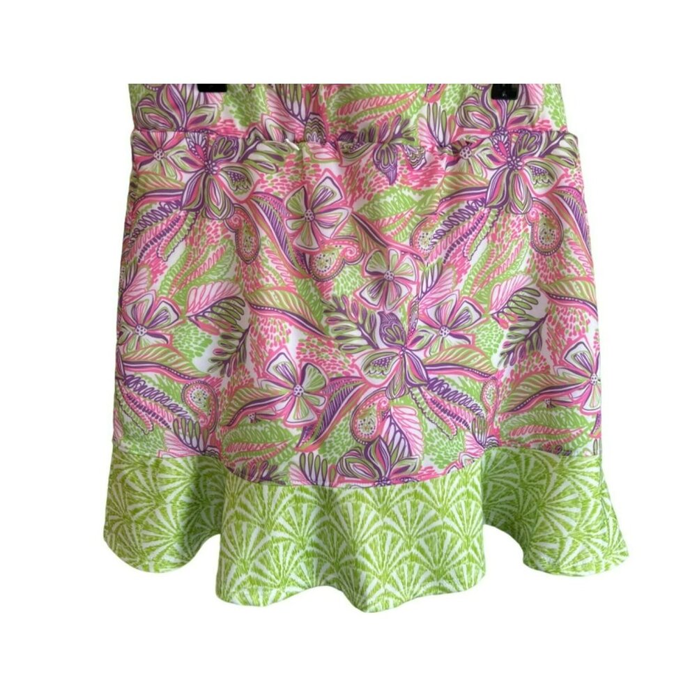Steff Parker Women's Pink Purple Green Ruffled Golf Skort Size Medium Athletic